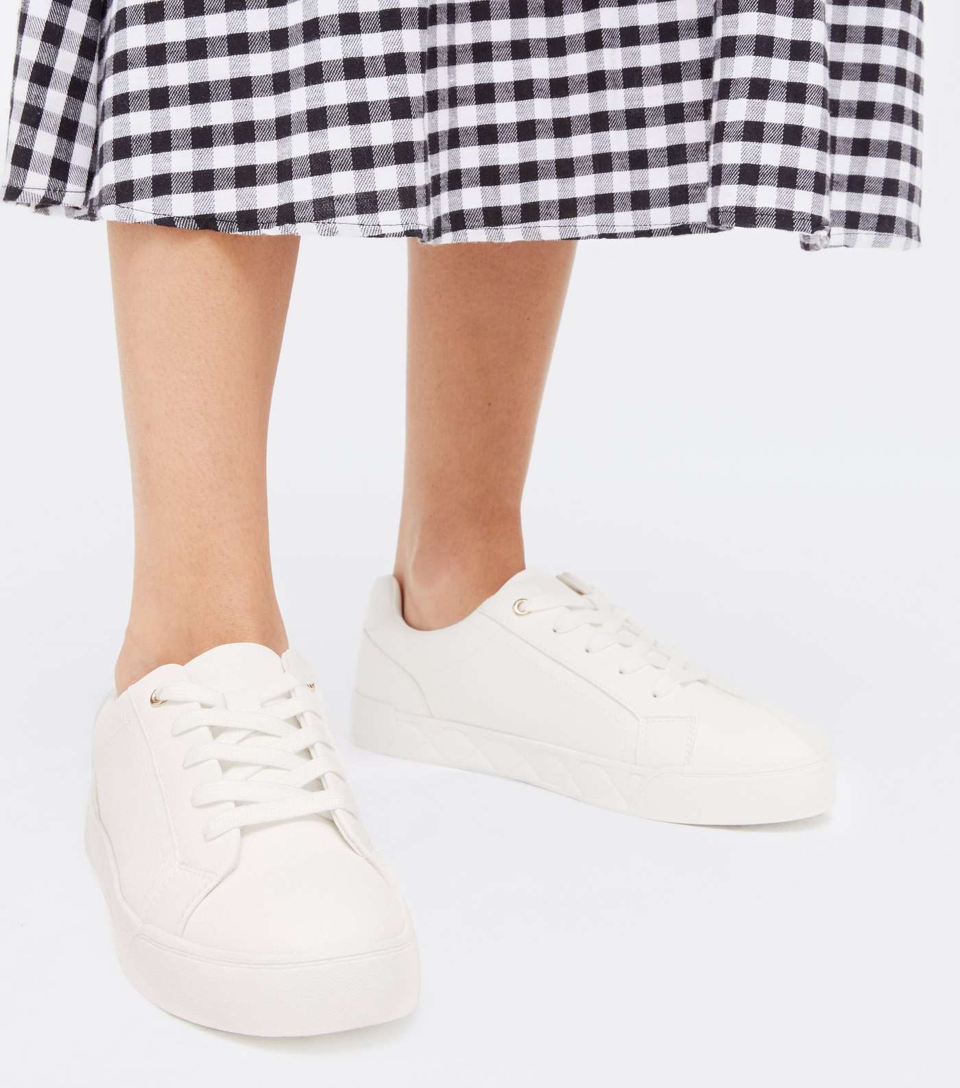 White Quilted Sole Lace Up Trainers Image 2