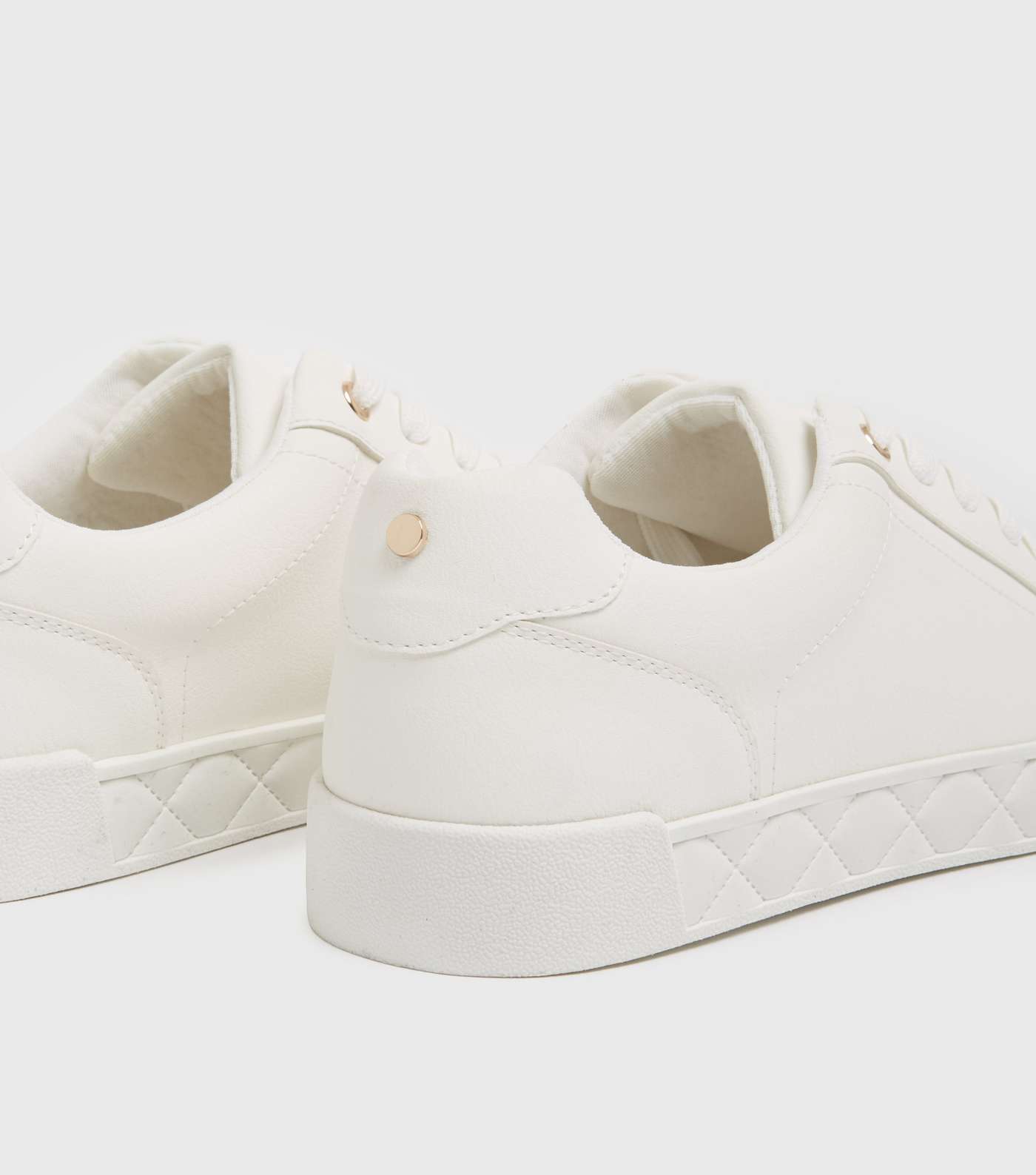 White Quilted Sole Lace Up Trainers Image 4