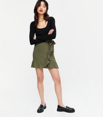 Khaki wrap mini skirt best sale