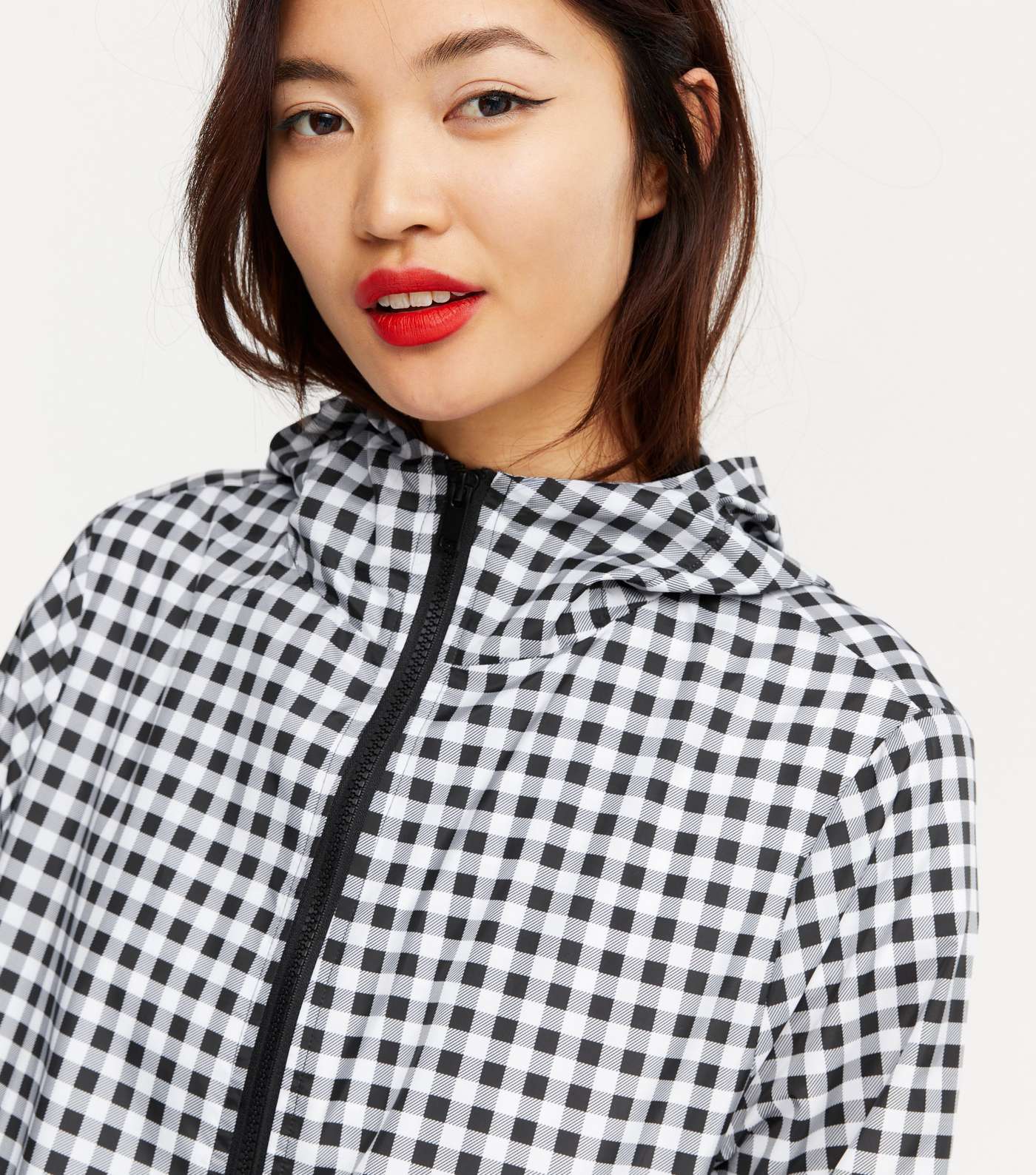 Black Check Hooded Packable Mac Image 4