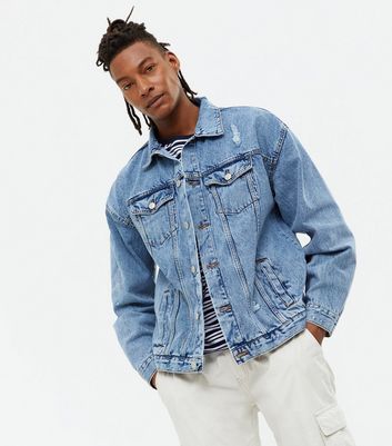 Pale Blue Ripped Oversized Denim Jacket 