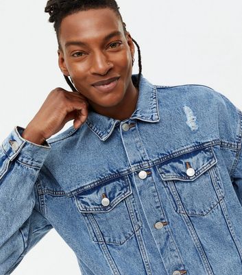 Ripped blue clearance jean jacket mens