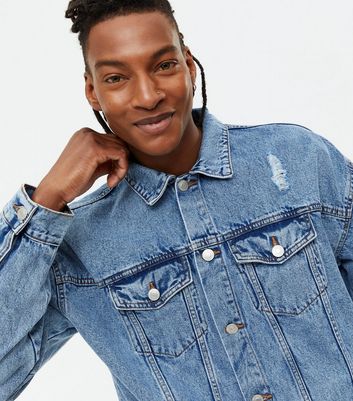 Pale Blue Ripped Oversized Denim Jacket 