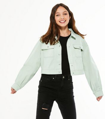 Green Twill Puff Sleeve Boxy Shacket 
