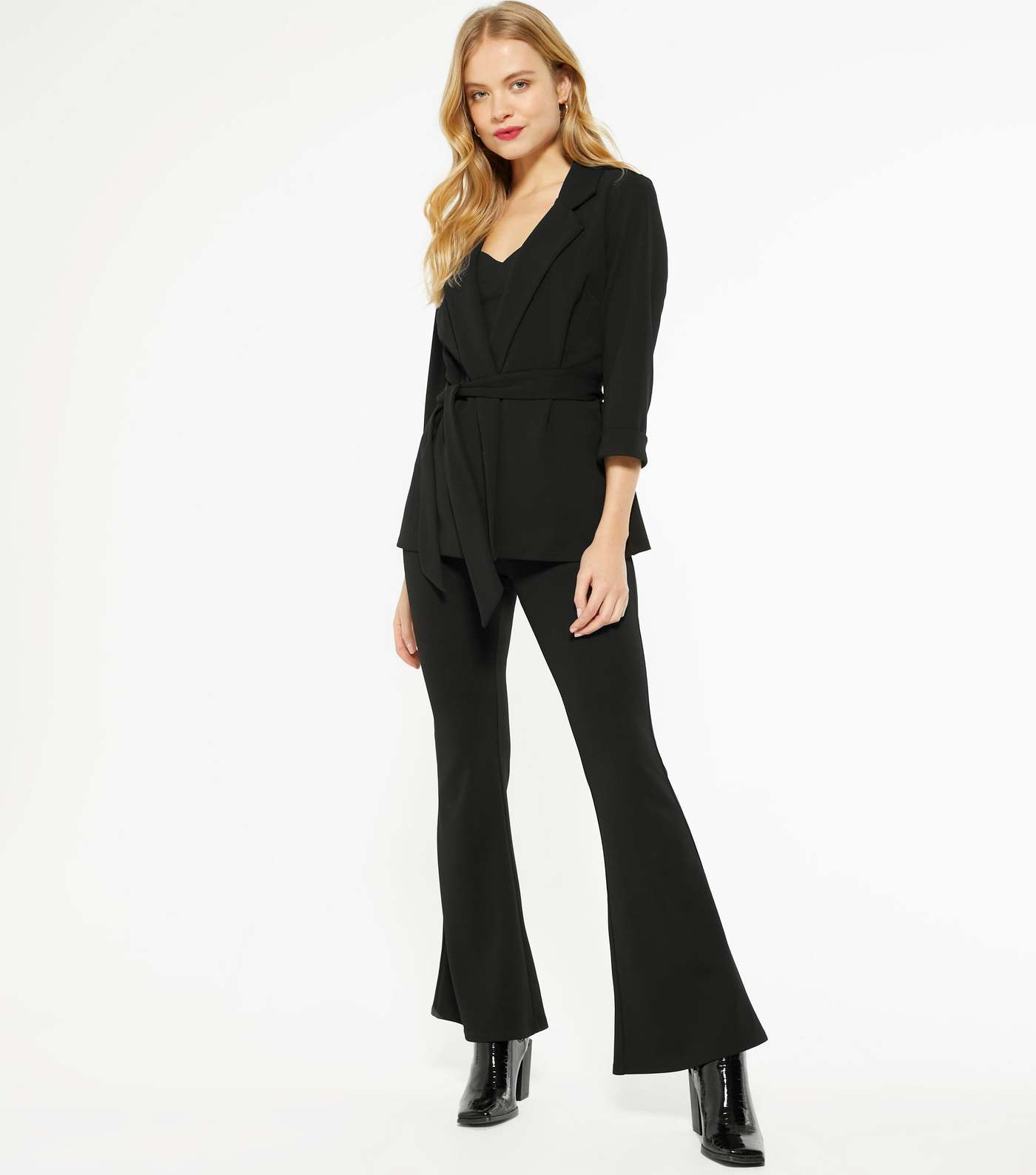 Black Jersey Flared Trousers 