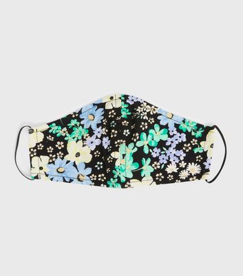 Black and Blue Floral Reusable Face Covering New Look