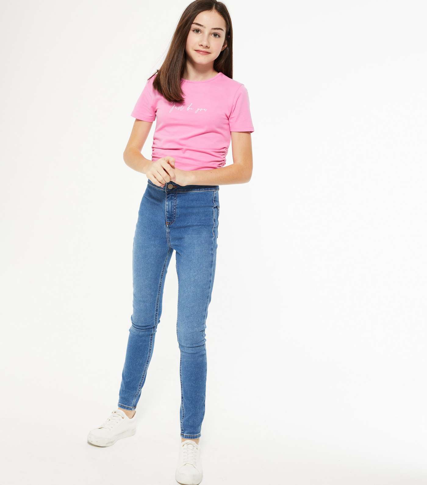 Girls Bright Pink Logo Ruched Side T-Shirt Image 2