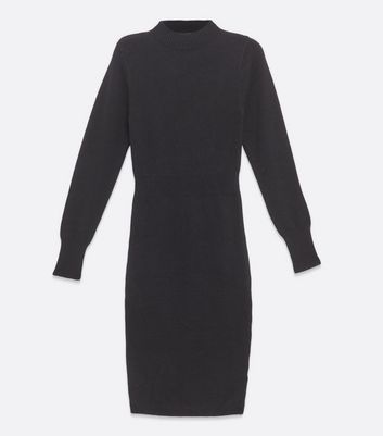 Image of Camel Ribbed Waist High Neck Jumper Dress New Look