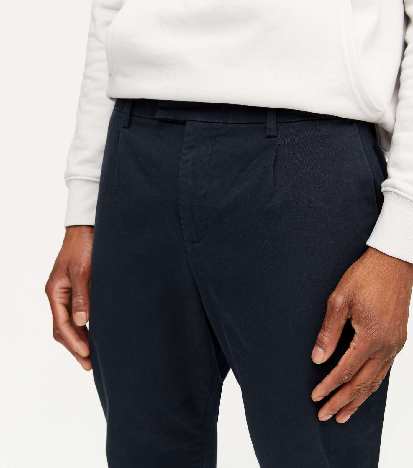 Navy Pleated Chinos Image 3