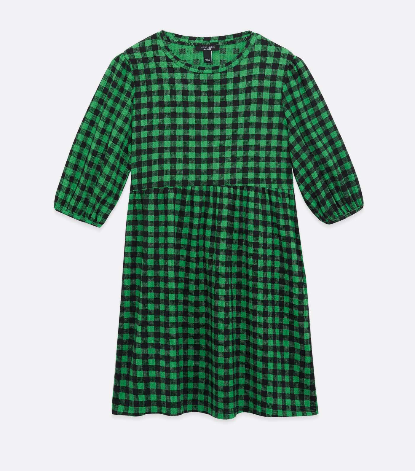 Petite Green Gingham Textured Mini Smock Dress Image 5