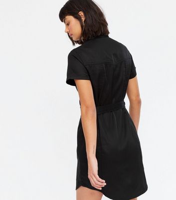 black shirt dress short sleeve