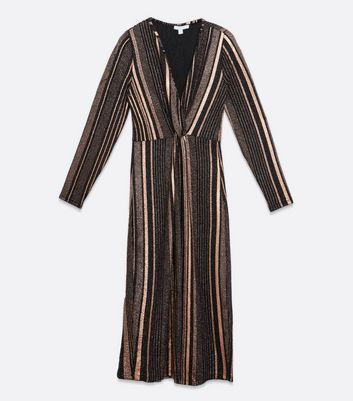 Blue Vanilla Rose Gold Stripe Glitter Twist Front Midi Dress New Look