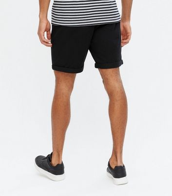 Black Turn Up Hem Chino Shorts | New Look