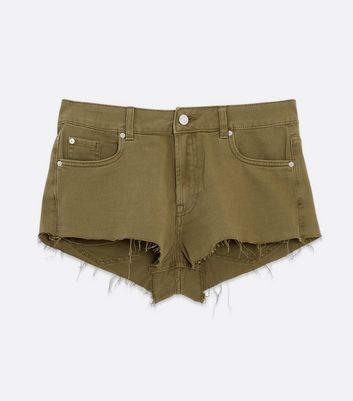 Damen Bekleidung Khaki Frayed Denim Drop Pocket Shorts