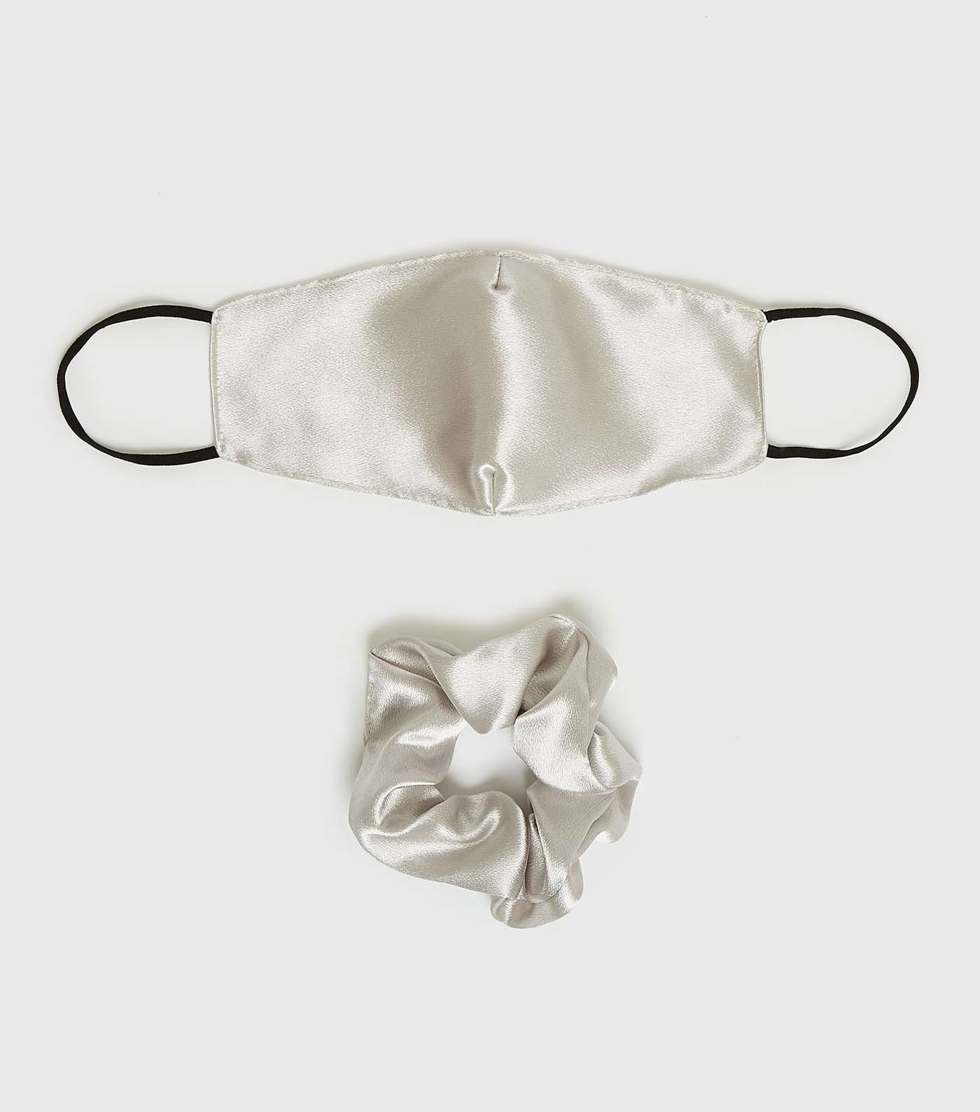 Silver Satin Face Covering and Scrunchie Image 2