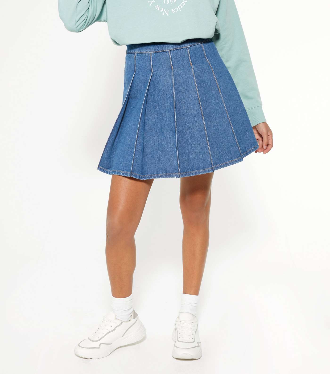 Blue Denim Pleated Tennis Skirt  Image 2