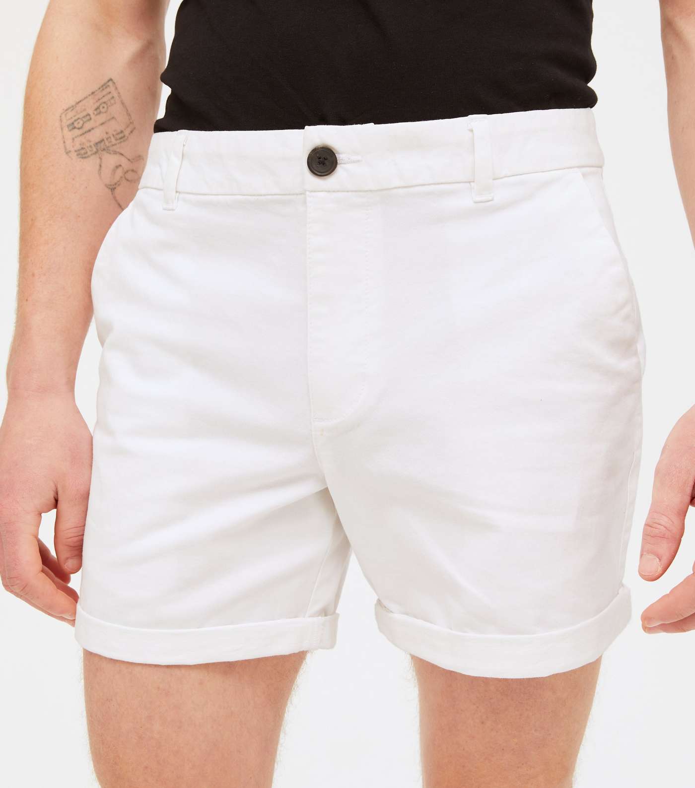 White Thigh Length Chino Shorts Image 3