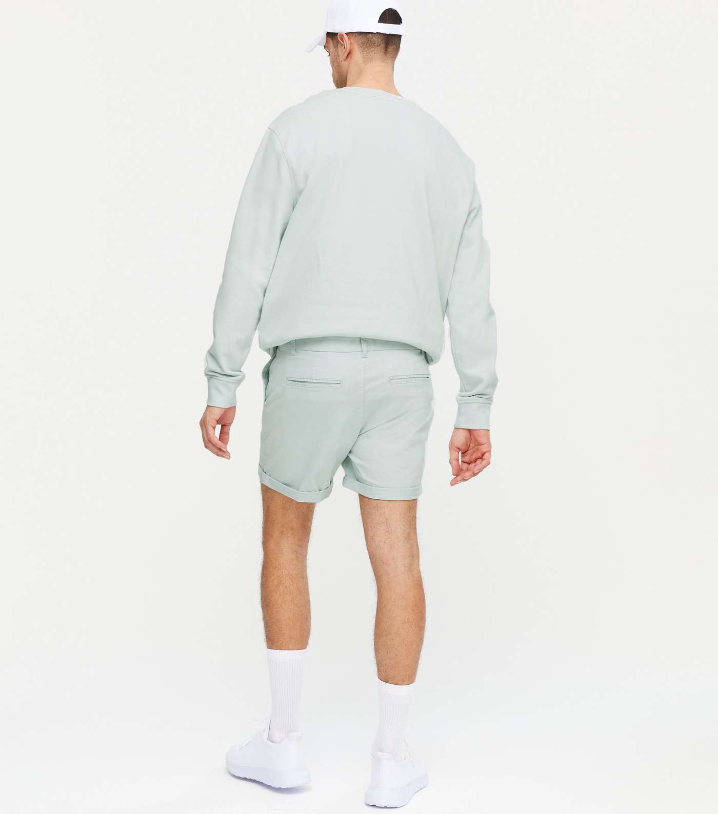 Pale Blue Thigh Length Chino Shorts Image 4