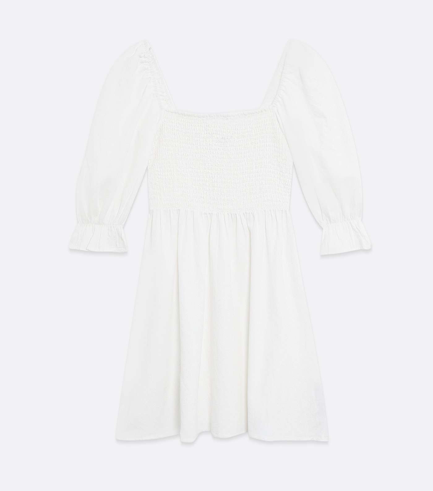 White Textured Shirred Mini Dress Image 5
