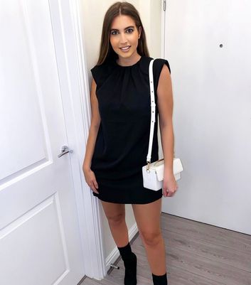 Image of AX Paris Black Shoulder Pad Shift Dress New Look