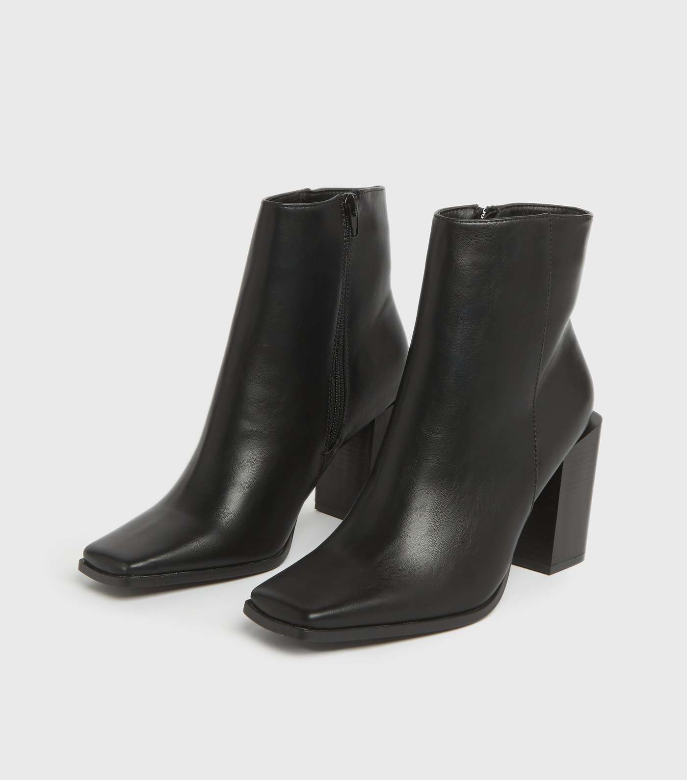 Black Square Toe Heeled Ankle Boots Image 2