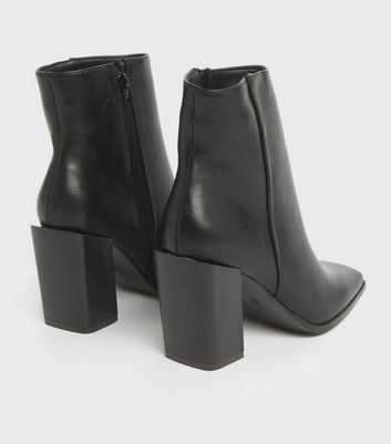 Black Square Toe Heeled Ankle Boots 