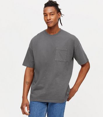 Dark Grey Pocket Front Oversized T-Shirt | New Look