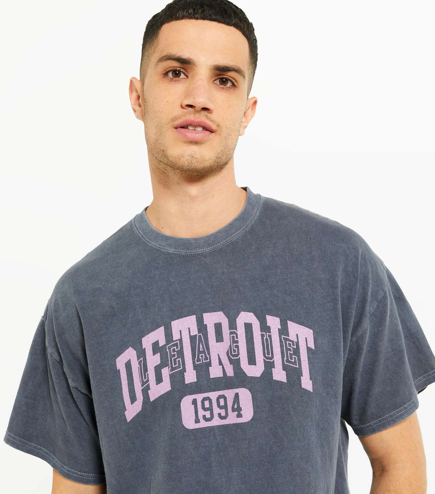 Dark Grey Overdyed Detroit Varsity Logo T-Shirt Image 3