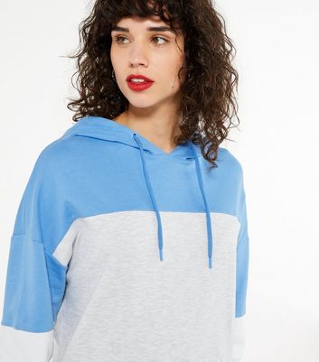 Blue Colour Block Hoodie New Look