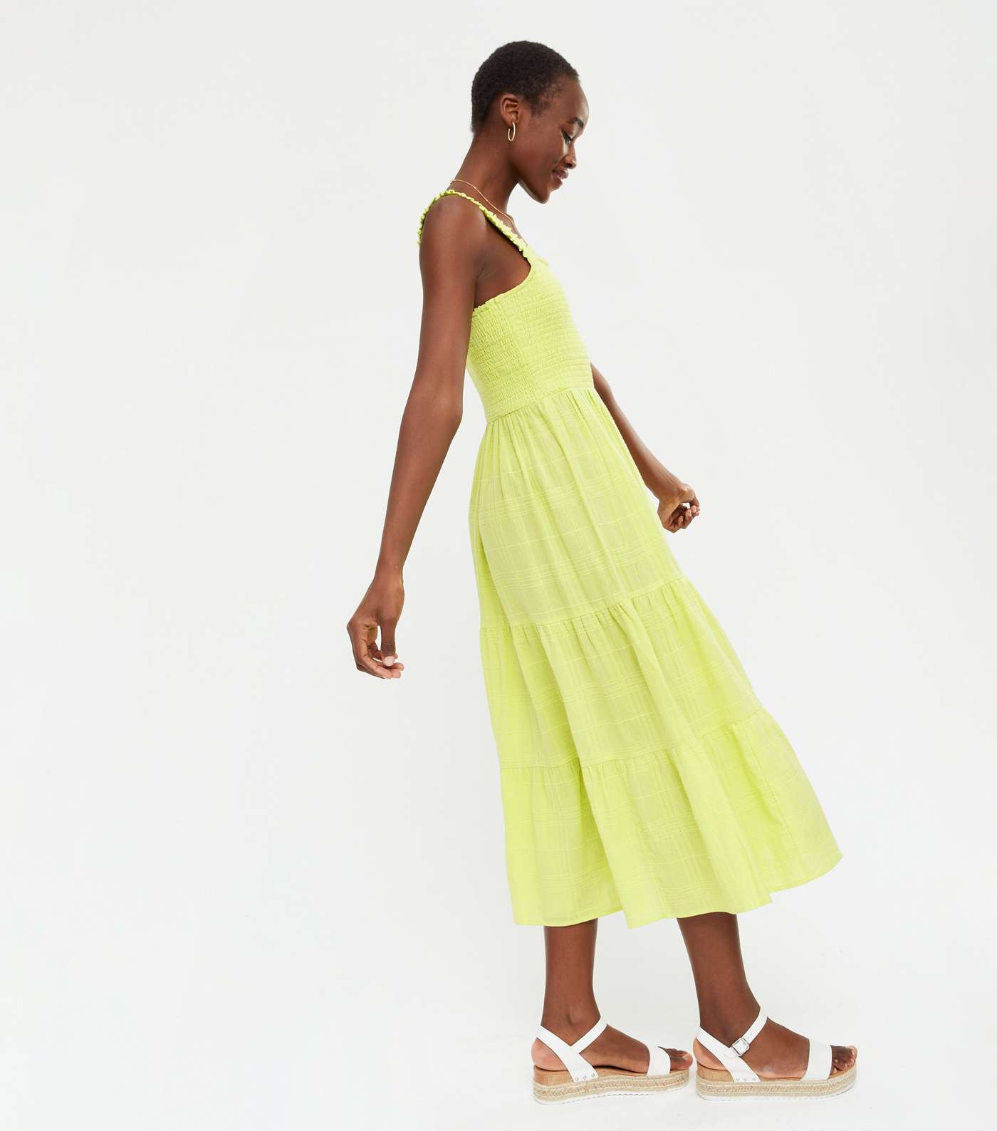 Tall Pale Yellow Square Neck Tiered Midi Dress Image 2