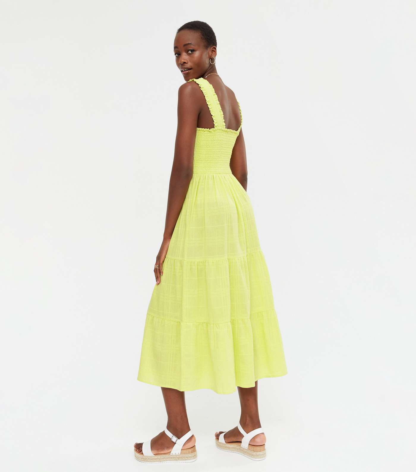 Tall Pale Yellow Square Neck Tiered Midi Dress Image 4