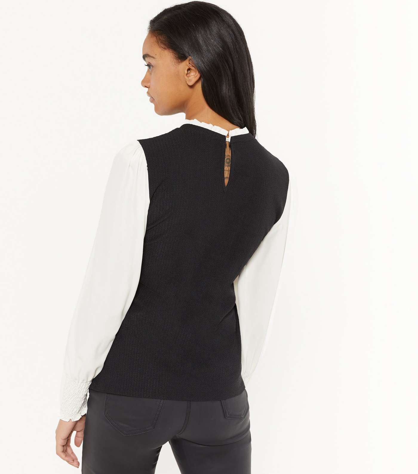 Black Contrast Puff Sleeve Top  Image 2