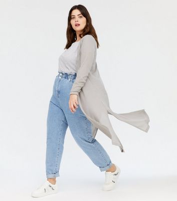 grey ribbed knitted midi cardigan