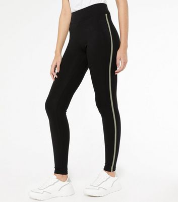 Black and Green Side Stripe Leggings, New Look