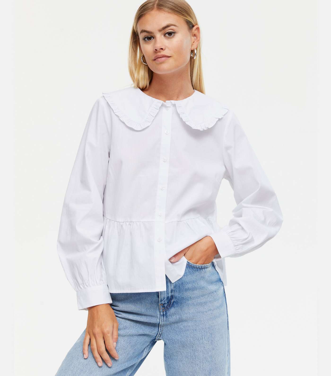 White Frill Collar Peplum Shirt