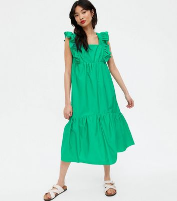 new look green square neck dress