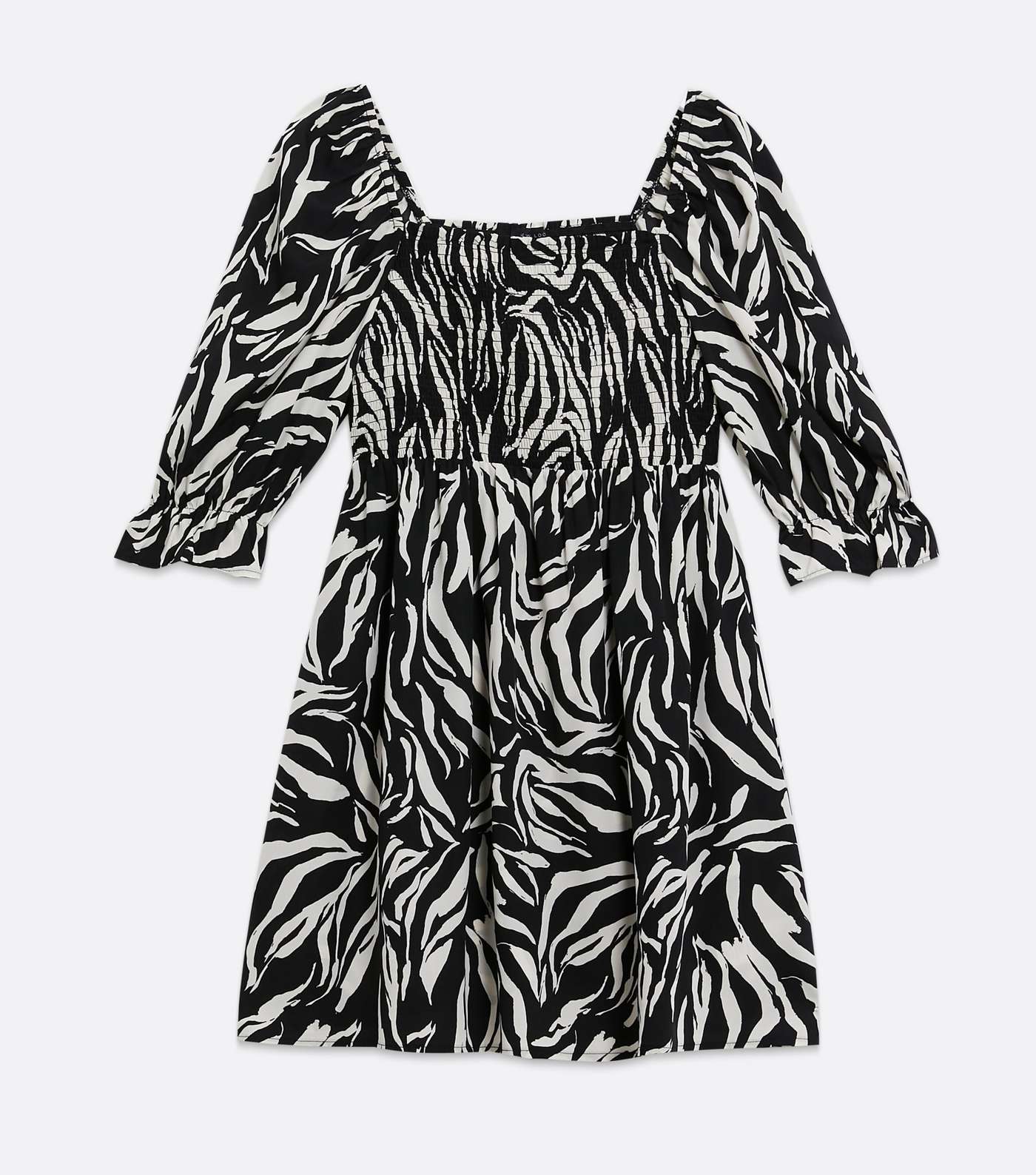 Black Zebra Print Square Neck Smock Dress Image 5