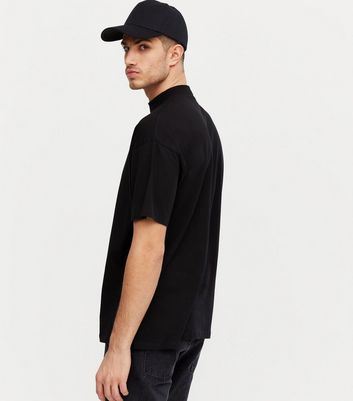 high neck t shirt mens black