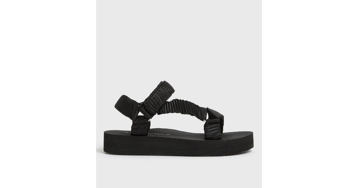 Black Ruched Strap Chunky Sandals | New Look