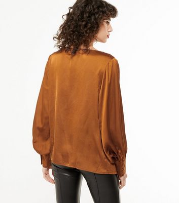 Zibi London Rust Satin Cowl Neck Blouse New Look