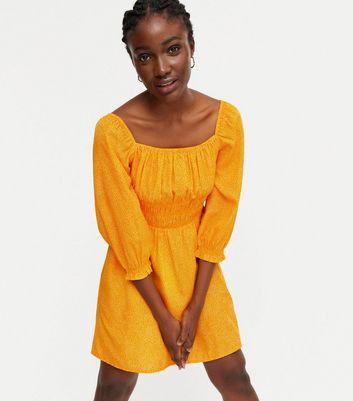 Orange Spot Square Neck Mini Dress 