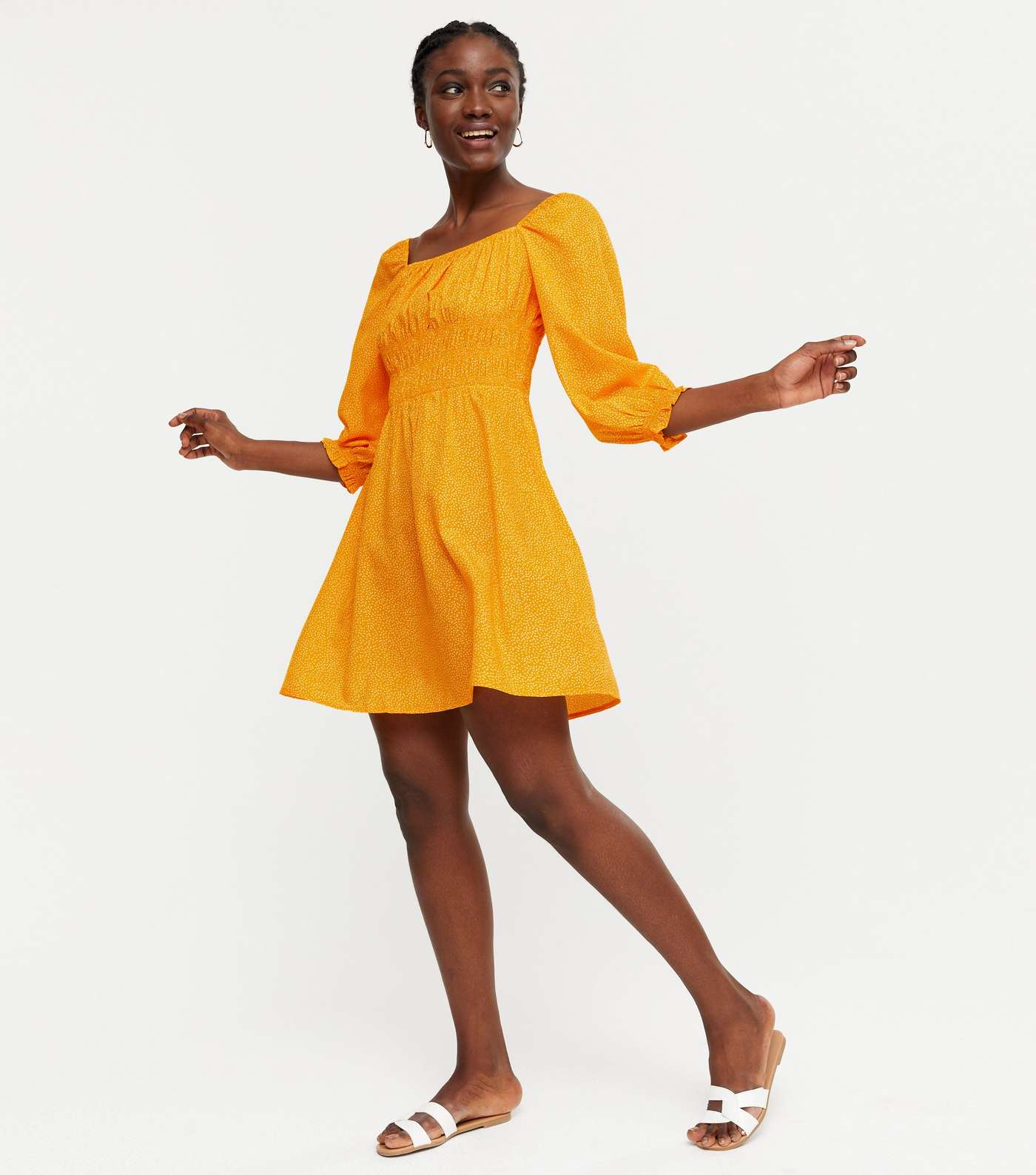 Orange Spot Square Neck Mini Dress Image 2
