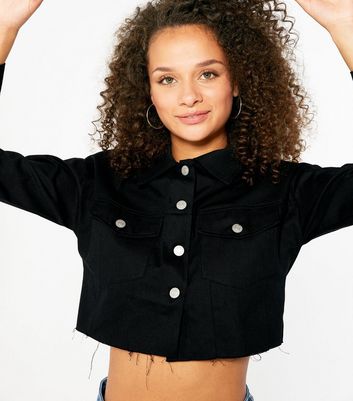 cropped shacket black