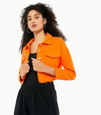 Bright orange hotsell cropped denim jacket