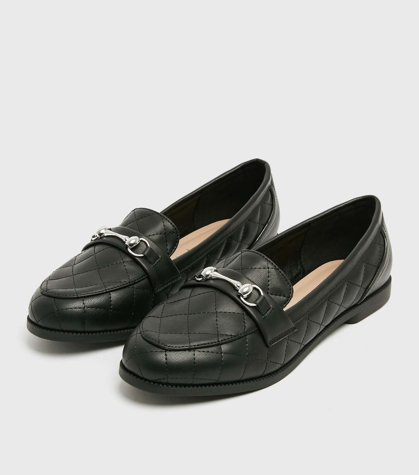 Black Quilted Metal Bar Loafers Image 2