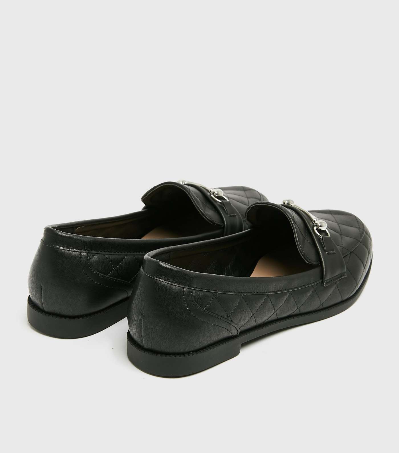 Black Quilted Metal Bar Loafers Image 4