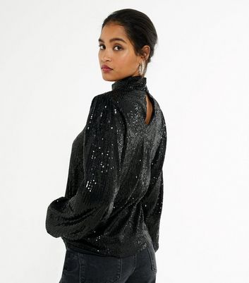 Zibi London Black Sequin High Neck 