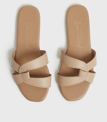 Cream Cross Strap Sliders New Look