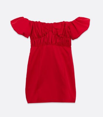 Image of Urban Bliss Red Ruched Bardot Mini Dress New Look