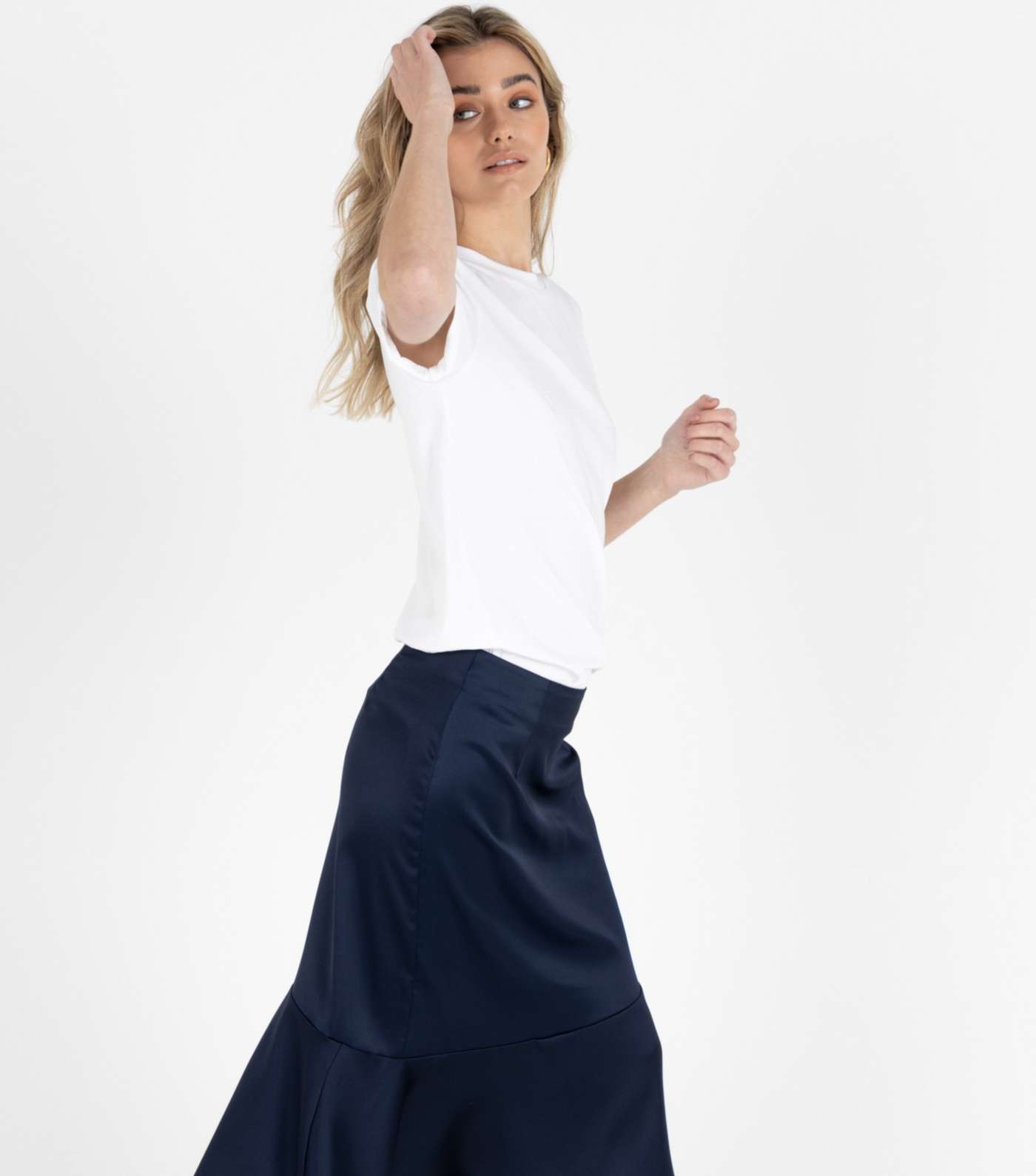 Zibi London Navy Satin Frill Hem Midi Skirt Image 4